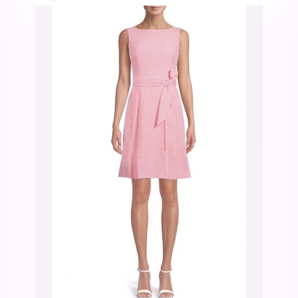 🧡 Anne Klein dress - orange and white stripe seersucker dress - Picture 2 of 5